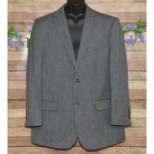 Joseph & Feiss 46L Gray Wool Herringbone Tweed Blazer Jacket Sports Coat Career
